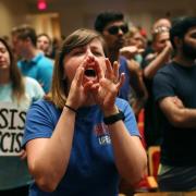 White supremacist shouted down at Florida college speech